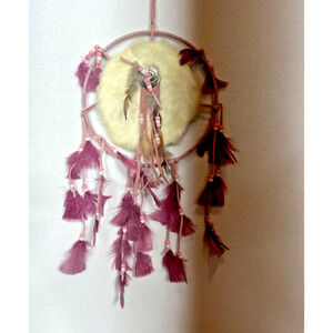 Dream Catcher Suede Leather Fur Feathers Pink‎ 9"